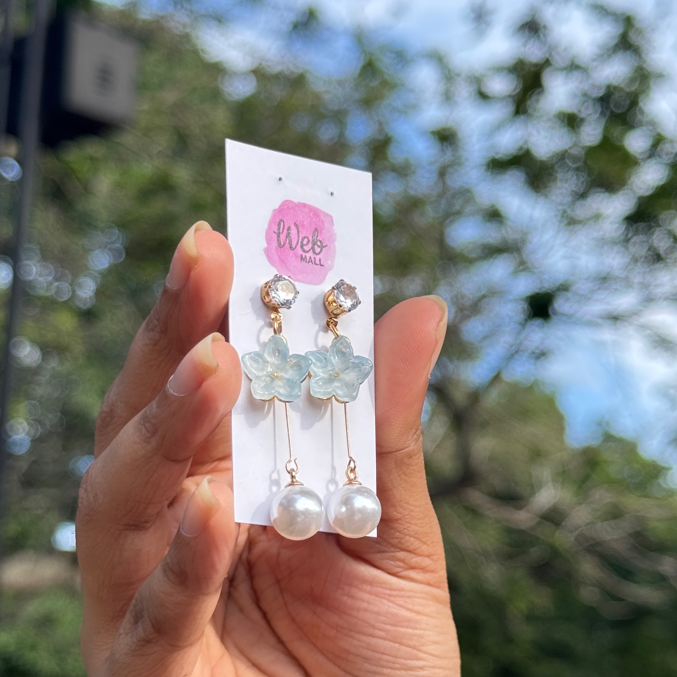 Blue Butterfly Pearl Drop Earrings 