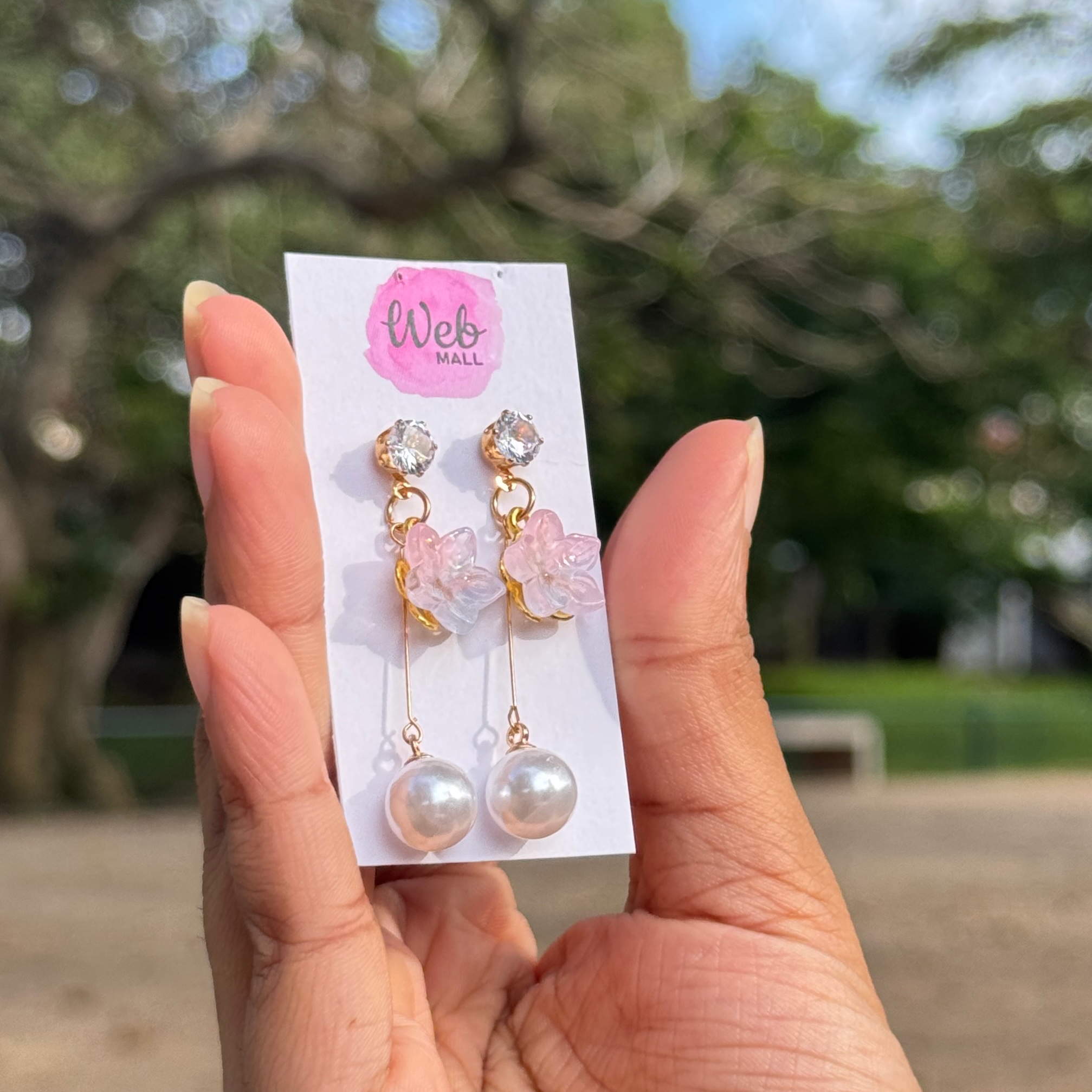 Pink Butterfly Pearl Drop Earrings