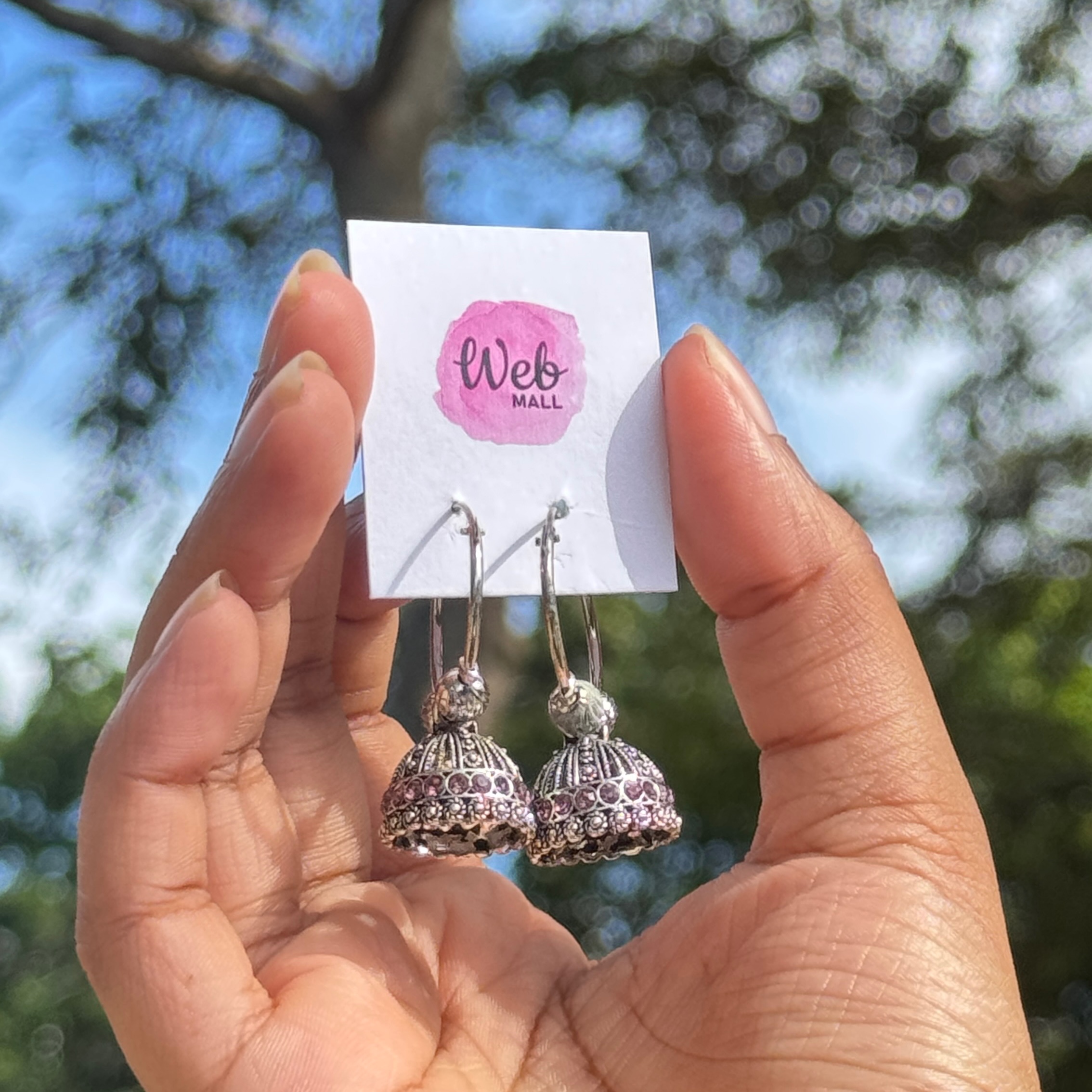 Pink & Silver Hooped Jhumkas 